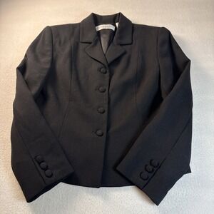 Valerie Stevens Black Pure Wool Crepe Blazer Women's Size 6 Covered Buttons
